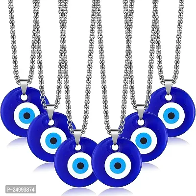 SONI DESIGNS 6 Pieces Evil Eye Pendant Necklace Turkish Blue Eye Necklace Glass Eye Stainless Steel Chain Necklace for Women Girls