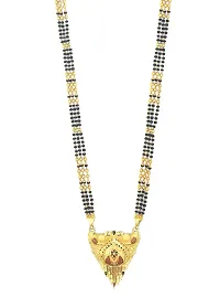 Traditional Ethnic One Gram Gold Plated 28 Inch Long Black Beads Latest Stylish Designer Pendant Golden Mangalsutra for Women-thumb1