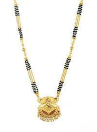 Traditional Ethnic One Gram Gold Plated 30 Inch Long Black Beads Latest Stylish Designer Pendant Golden Mangalsutra for Women-thumb1