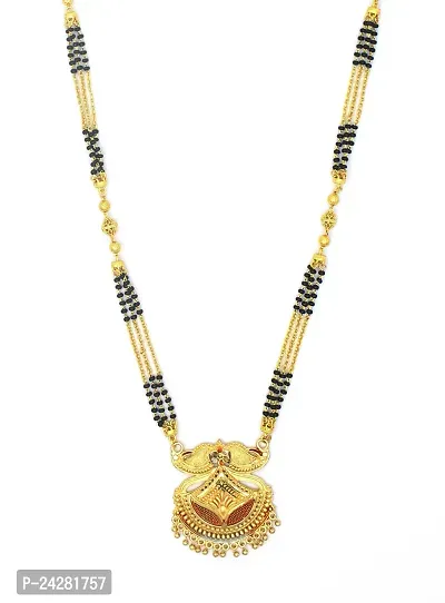 Traditional Ethnic One Gram Gold Plated 30 Inch Long Black Beads Latest Stylish Designer Pendant Golden Mangalsutra for Women-thumb2