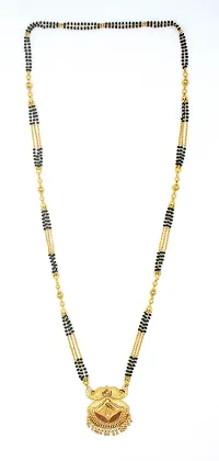 Traditional Ethnic One Gram Gold Plated 30 Inch Long Black Beads Latest Stylish Designer Pendant Golden Mangalsutra for Women-thumb2