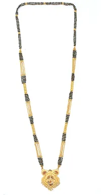 Traditional Ethnic One Gram Gold Plated 30 Inch Long Black Beads Latest Stylish Designer Pendant Golden Mangalsutra for Women-thumb1