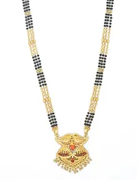 Traditional Ethnic One Gram Gold Plated 30 Inch Long Black Beads Latest Stylish Designer Pendant Golden Mangalsutra for Women-thumb1