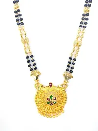 Traditional Ethnic One Gram Gold Plated 24 Inch Long Black Beads Latest Stylish Designer Pendant Golden Mangalsutra for Women-thumb1
