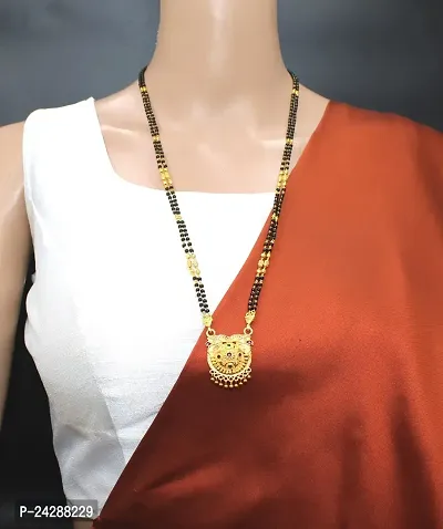 Traditional Ethnic One Gram Gold Plated 26 Inch Long Black Beads Latest Stylish Designer Pendant Golden Mangalsutra for Women