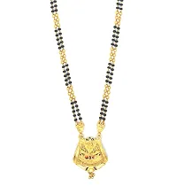 Traditional Ethnic One Gram Gold Plated 26 Inch Long Black Beads Latest Stylish Designer Pendant Golden Mangalsutra for Women-thumb1