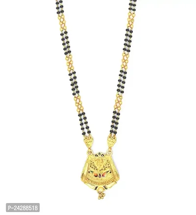 Traditional Ethnic One Gram Gold Plated 26 Inch Long Black Beads Latest Stylish Designer Pendant Golden Mangalsutra for Women-thumb2