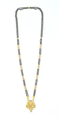 Traditional Ethnic One Gram Gold Plated 26 Inch Long Black Beads Latest Stylish Designer Pendant Golden Mangalsutra for Women-thumb2