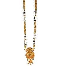 Traditional Ethnic One Gram Gold Plated 28 Inch Long Black Beads Latest Stylish Designer Pendant Golden Mangalsutra for Women-thumb1