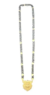 Traditional Ethnic One Gram Gold Plated 28 Inch Long Black Beads Latest Stylish Designer Pendant Golden Mangalsutra for Women-thumb2