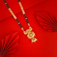 Traditional Ethnic One Gram Gold Plated 28 Inch Long Black Beads Latest Stylish Designer Pendant Golden Mangalsutra for Women-thumb1