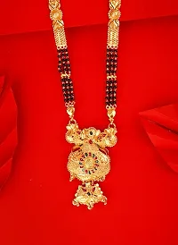 Traditional Ethnic One Gram Gold Plated 28 Inch Long Black Beads Latest Stylish Designer Pendant Golden Mangalsutra for Women-thumb3