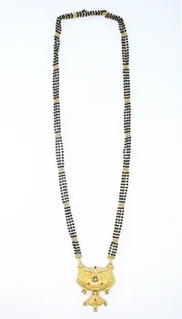 Traditional Ethnic One Gram Gold Plated 28 Inch Long Black Beads Latest Stylish Designer Pendant Golden Mangalsutra for Women-thumb4