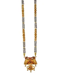 Traditional Ethnic One Gram Gold Plated 28 Inch Long Black Beads Latest Stylish Designer Pendant Golden Mangalsutra for Women-thumb1