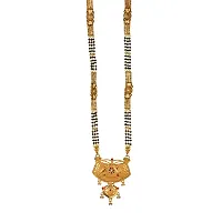 Traditional Ethnic One Gram Gold Plated 28 Inch Long Black Beads Latest Stylish Designer Pendant Golden Mangalsutra for Women-thumb1