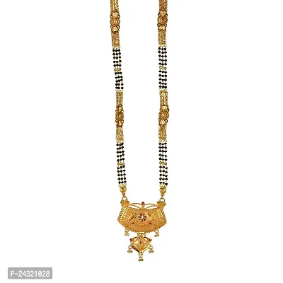 Traditional Ethnic One Gram Gold Plated 28 Inch Long Black Beads Latest Stylish Designer Pendant Golden Mangalsutra for Women-thumb2