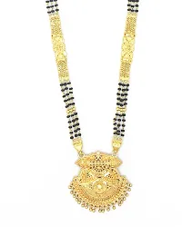 Traditional Ethnic One Gram Gold Plated 28 Inch Long Black Beads Latest Stylish Designer Pendant Golden Mangalsutra for Women-thumb1