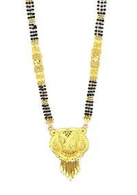 Traditional Ethnic One Gram Gold Plated 28 Inch Long Black Beads Latest Stylish Designer Pendant Golden Mangalsutra for Women-thumb1