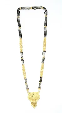 Traditional Ethnic One Gram Gold Plated 28 Inch Long Black Beads Latest Stylish Designer Pendant Golden Mangalsutra for Women-thumb3