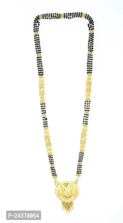 Traditional Ethnic One Gram Gold Plated 28 Inch Long Black Beads Latest Stylish Designer Pendant Golden Mangalsutra for Women-thumb4