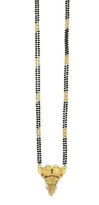 Traditional Ethnic One Gram Gold Plated 28 Inch Long Black Beads Latest Stylish Designer Pendant Golden Mangalsutra for Women-thumb1