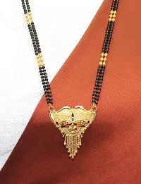 Traditional Ethnic One Gram Gold Plated 28 Inch Long Black Beads Latest Stylish Designer Pendant Golden Mangalsutra for Women-thumb2