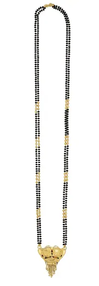 Traditional Ethnic One Gram Gold Plated 28 Inch Long Black Beads Latest Stylish Designer Pendant Golden Mangalsutra for Women-thumb3