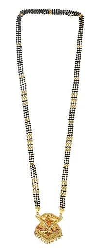 Traditional Ethnic One Gram Gold Plated 30 Inch Long Black Beads Latest Stylish Designer Pendant Golden Mangalsutra for Women-thumb2