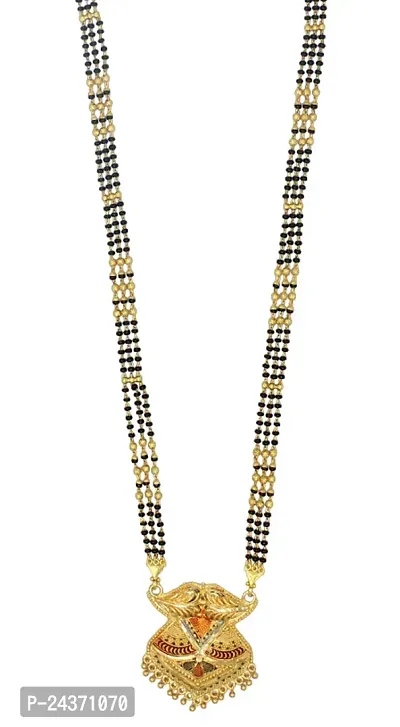 Traditional Ethnic One Gram Gold Plated 30 Inch Long Black Beads Latest Stylish Designer Pendant Golden Mangalsutra for Women-thumb4
