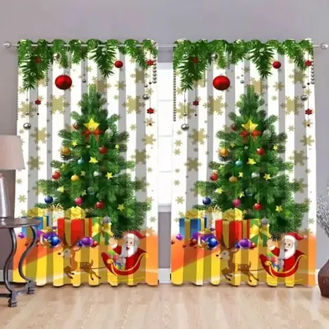 Set of 2 Pieces- Christmas Printed Polyester Door Curtains