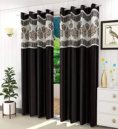 MVD Polyester Beautiful Attractive Eyelet Long Crush Floral Patch Coffee Curtain 5 Feet Window for Bedroom, Living, Drawing Room, Office, Hall (Pack of 1)