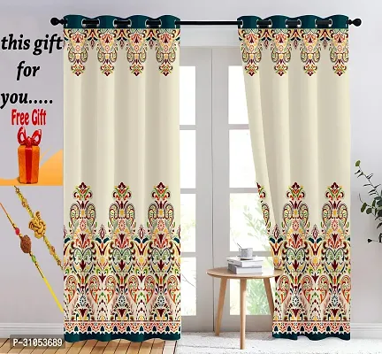 Stylish Multicoloured Cotton Door Curtain With Free Rakhi-thumb0