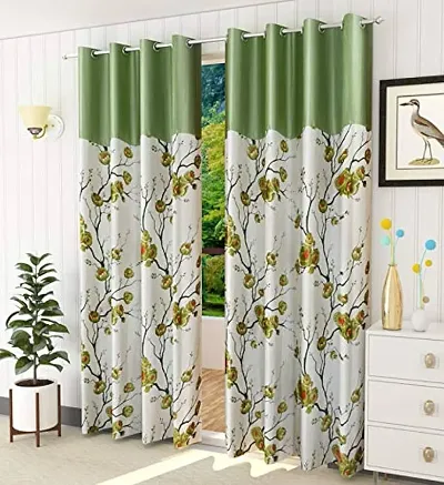 B.D Creations New Graceful Flower Patch Design Semi-Sheer Eyelet Curtains for Long Door Door Pack of 2