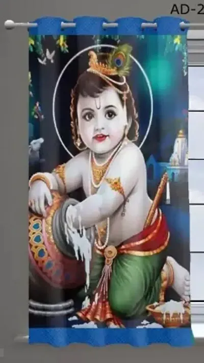 HHF DECOR Polyester 3D Digital God Laddu Gopal Printed 7 Feet Temple Room Use Door Size Curtain Pack of 1 Pecs Multicolor Curtain