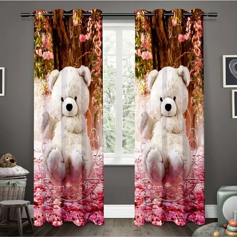 Harshika Home Furnishing Polyester 3D Digital Teddy Printed 4 x 7 Feet Door Curtains Set of 2 Pecs Multicolour