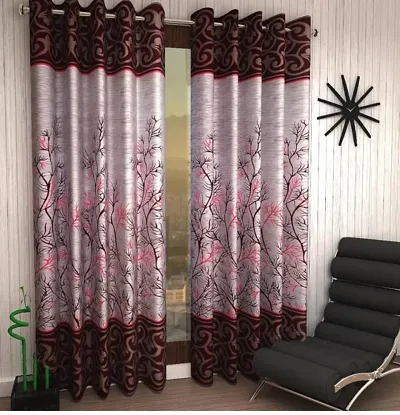 Panipat Textile Hub Eyelet Long Door Curtains Set of 2 Size (4x9)-Maroon
