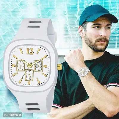 Stylish White Rubber Analog Watches For Men-thumb4