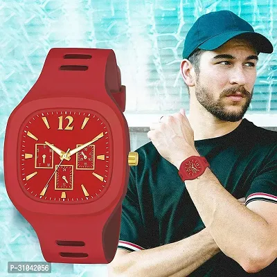 Stylish Red Rubber Analog Watches For Men-thumb3