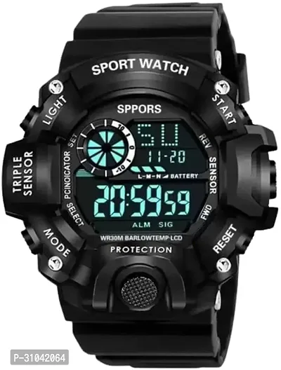 Stylish Black Rubber Digital Watches For Men-thumb0