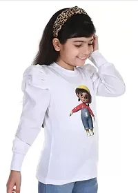 Stylish White Cotton Printed Casual Top For Girls-thumb1