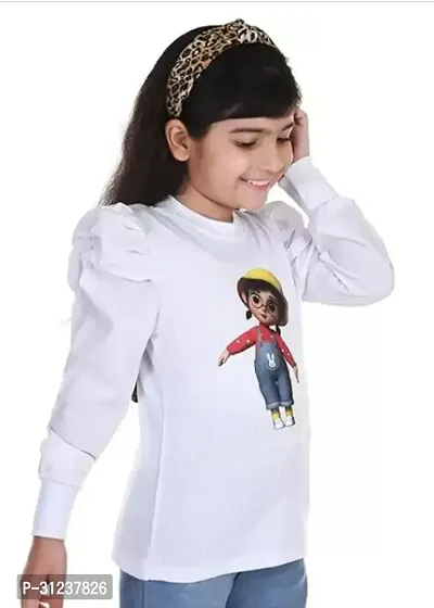 Stylish White Cotton Printed Casual Top For Girls-thumb2