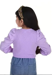 Stylish Purple Cotton Blend Printed Casual Top For Girls-thumb1