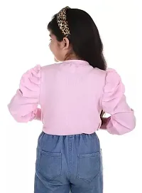 Stylish Pink Cotton Printed Casual Top For Girls-thumb1