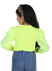 Stylish Green Cotton Printed Casual Top For Girls-thumb1