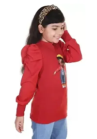 Stylish Red Cotton Printed Casual Top For Girls-thumb1