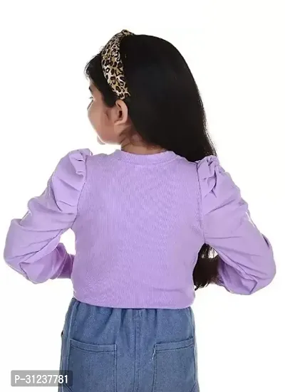 Stylish Purple Cotton Printed Casual Top For Girls-thumb2