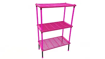 RMA Handicrafts 3 Layer Classic Pink Kitchen Rack with Pipe Also Leg-thumb1