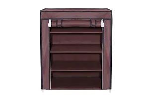 RMA HANDICRAFTS Shoe Rack with Cover 4 Layer (Brown)-thumb1