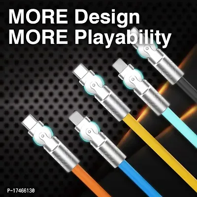 180deg; Rotating Fast Charging Data Cable | Flexible Rotary Connector Cable / Charging Cord With LED Indicator / Mobile Accessories (Pack of 1,Multicolor)-thumb3