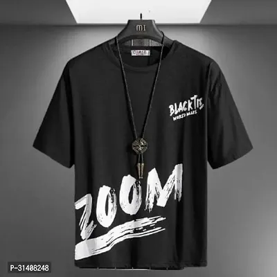 Elegant Black Printed Polyester Round Neck Tees For Men-thumb0